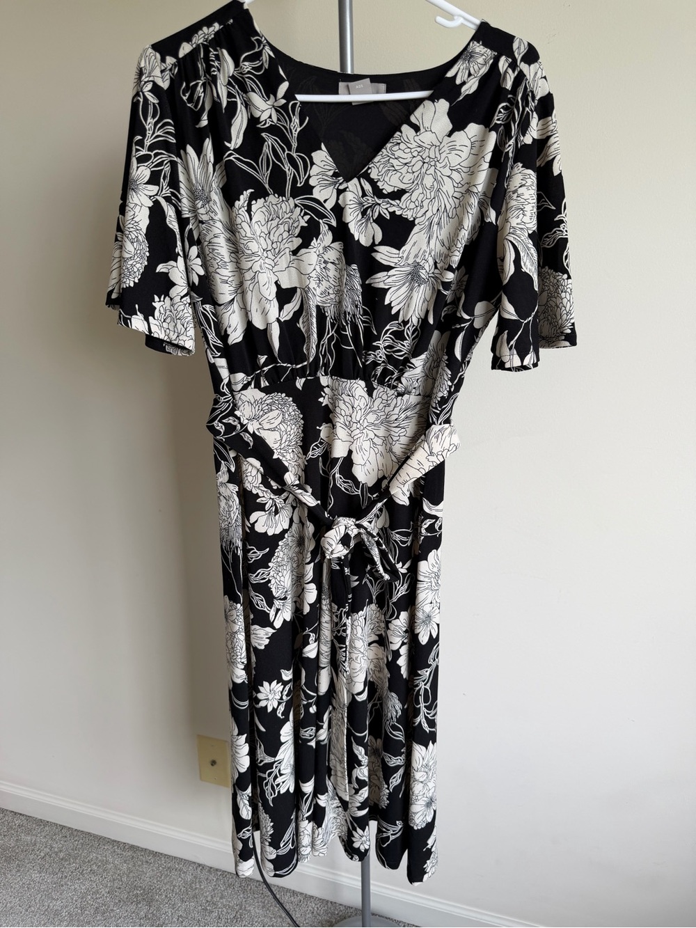 H&M Black and White Floral Midi Dress